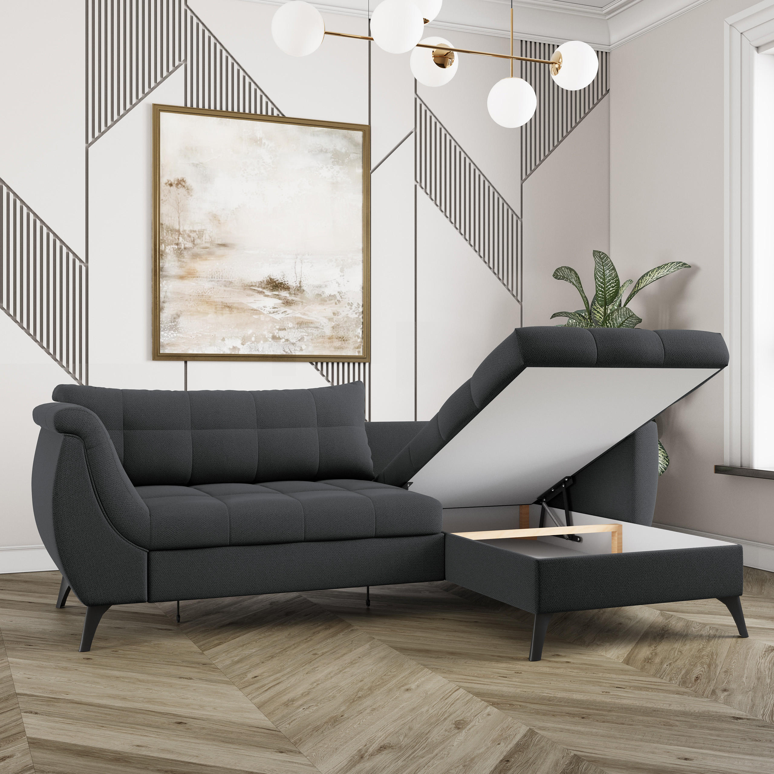 Thumbnail - Masseno Ecksofa, Graphit, Holz, 3-Sitzer, L-Form,L-Form, 241x154 cm, Wohnzimmer, Sofas & Couches, Wohnlandschaften, Ecks...