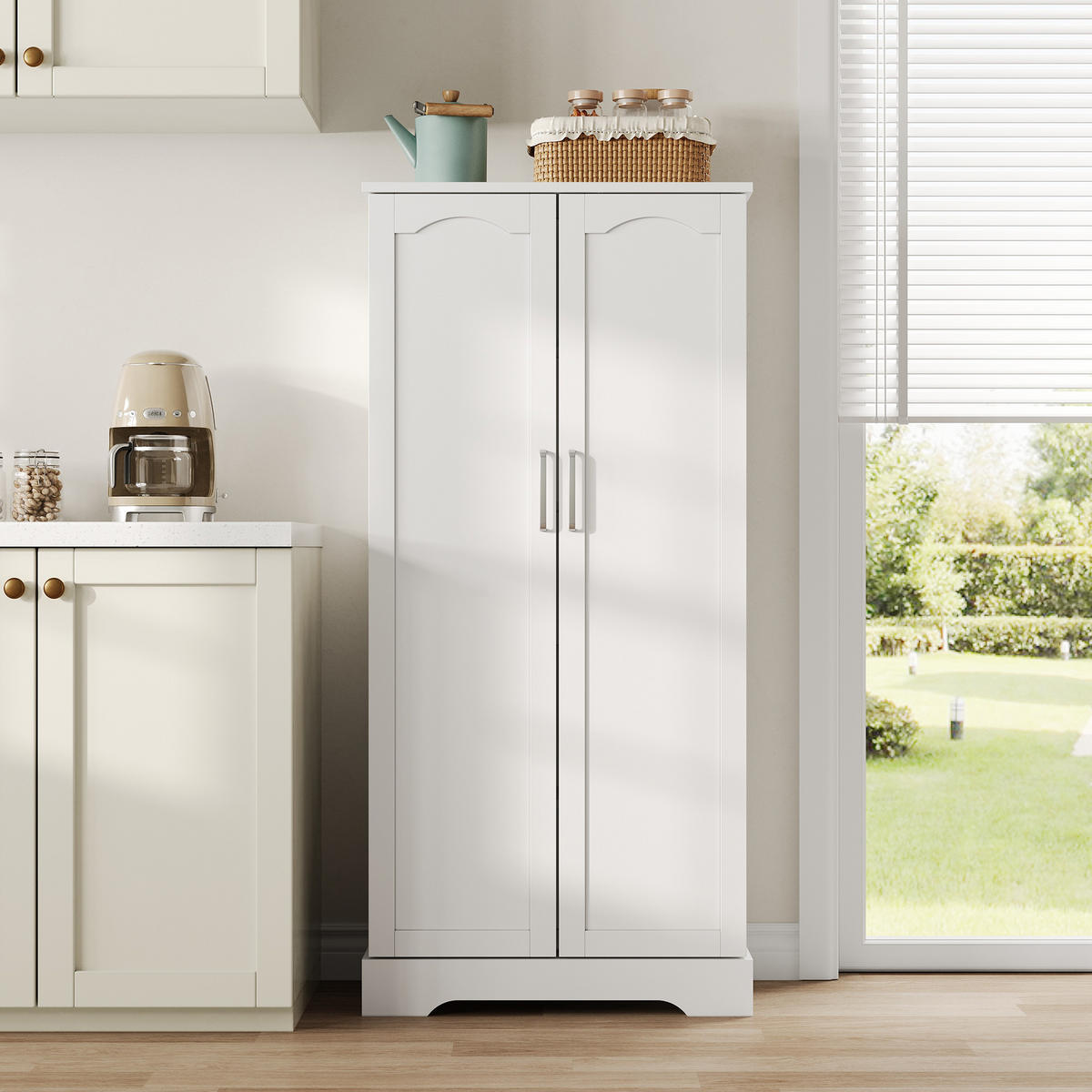 BUFFET Küche LED Sensorleuchte 5 Ebenen Höhenverstellbar Weiß 60/35/128 cm Holz - Weiß, Holzwerkstoff (60/128/35cm) - EVRYAE