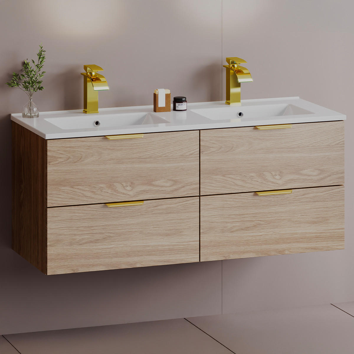 DOPPELWASCHTISCH 120cm Astrid Holz - Braun, Holzwerkstoff (120/50/45.8cm) - Petits-meubles