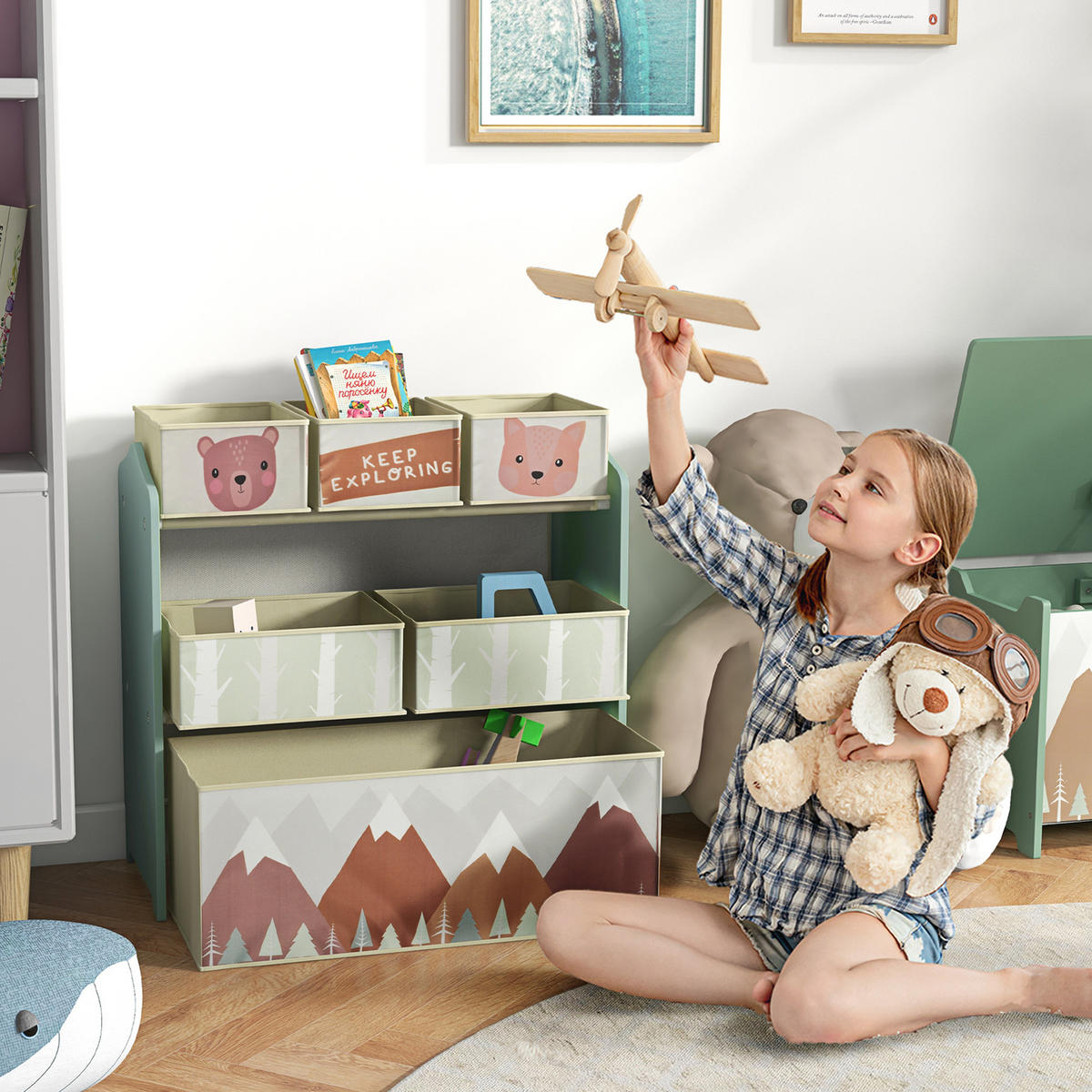 KINDERZIMMERREGAL - Grün, Holzwerkstoff/Kunststoff (30/66/63cm) - ZONEKIZ