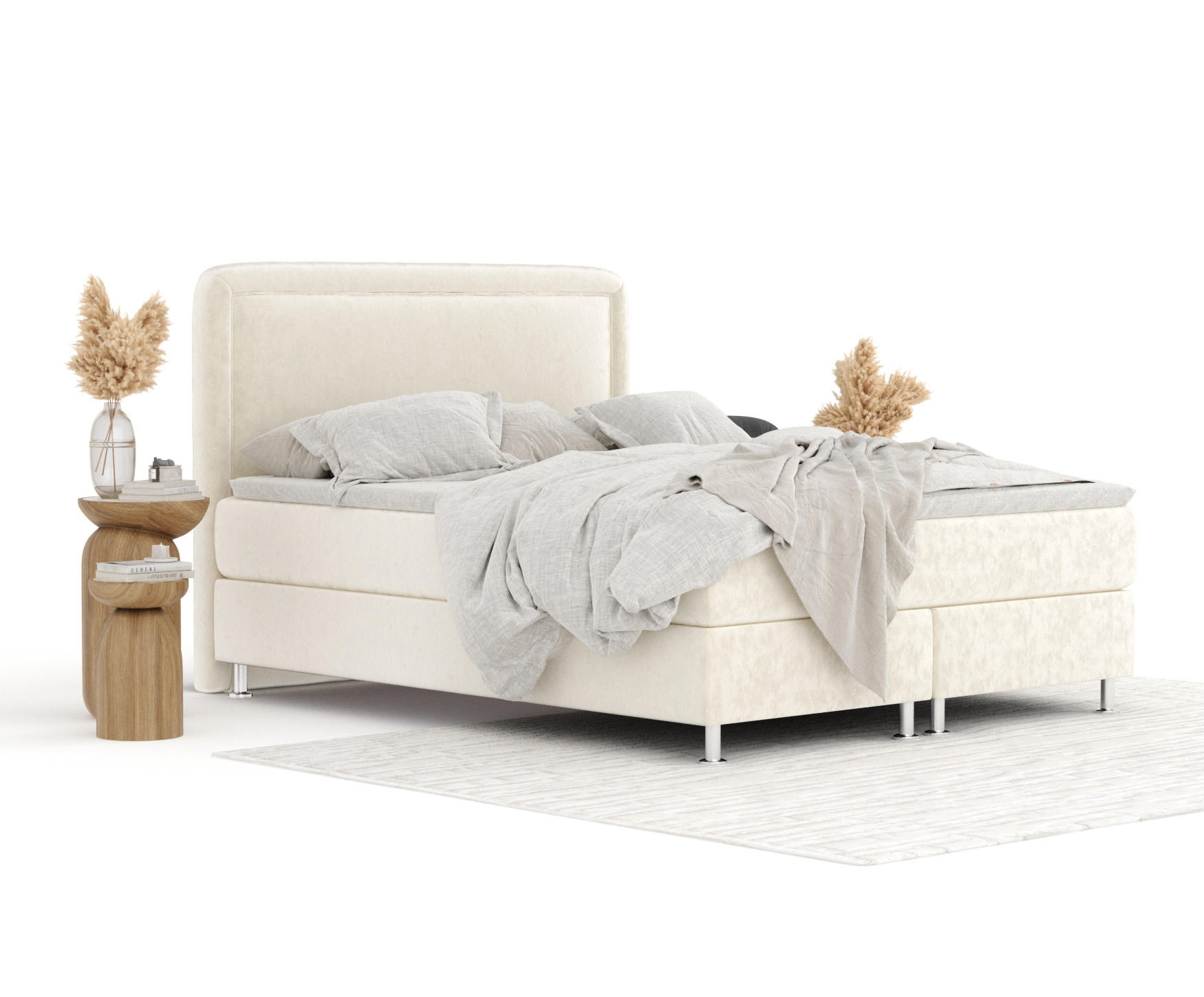 BOXBETT Salvi Creme 160/200 cm mit Matratze und Topper - Silberfarben/Creme, Holz/Holzwerkstoff (160/200cm) - Maison de Reve