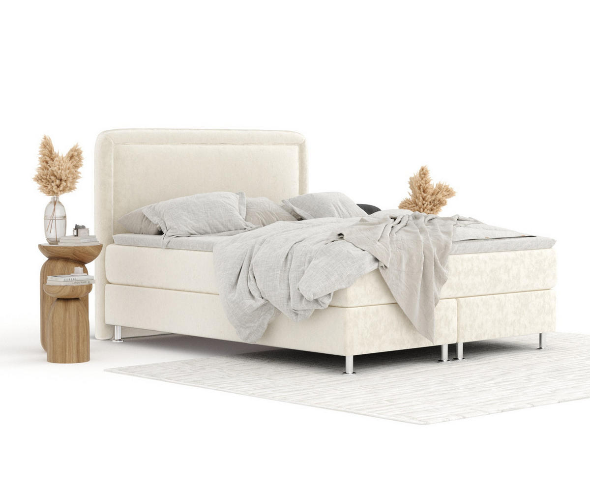 BOXSPRINGBETT Salvi Creme 200/200 cm mit Latex-Topper - Silberfarben/Creme, Holz/Holzwerkstoff (200/200cm) - Maison de Reve