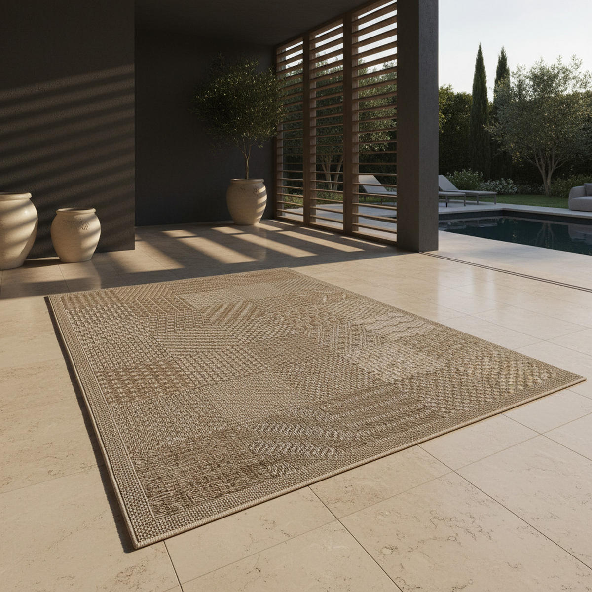 TEPPICH In-/Outdoor Flachgewebe Karomuster Polypropylen Küche Beige Rechteckig 240x340 - Beige, Textil (240/340cm) - KADIMA DESIGN