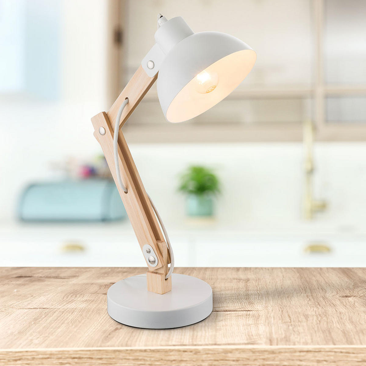 TISCHLEUCHTE Holz Weiß natur - Weiß, Holz (31/16/42.5cm) - Globo Lighting