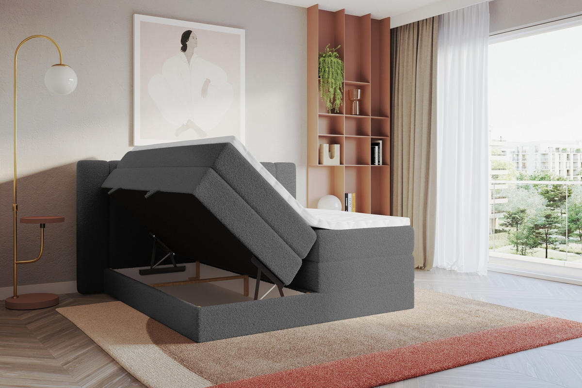 BOXSPRINGBETT mit Matratze H3/H4 - EVON KING - 140x200 cm Grau - Taupe, Holzwerkstoff (140/200cm) - ALTDECOR