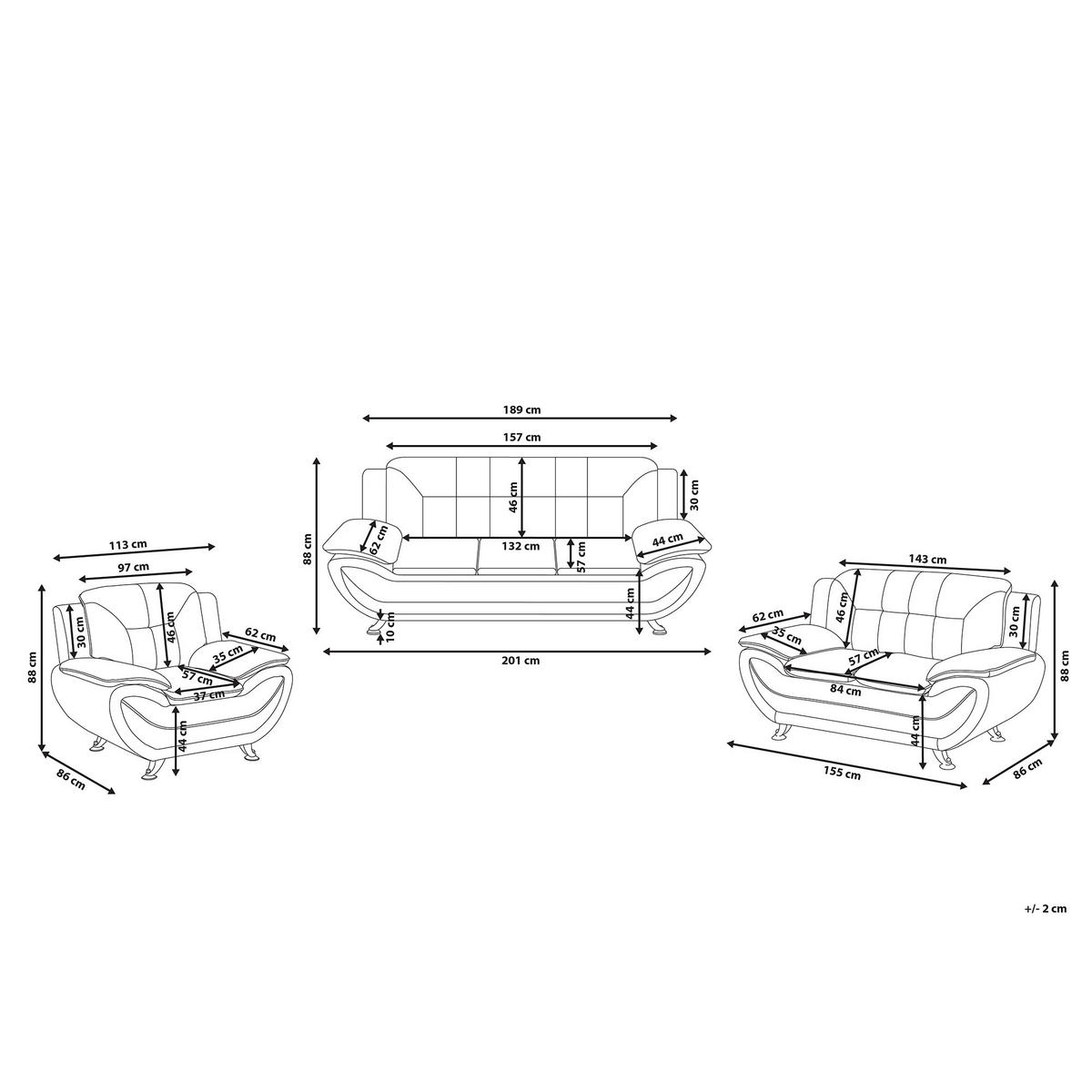 SOFA-SET 6-sitzer Kunstleder Weiß Leira - Weiß, Kunststoff (201/88/86cm) - Beliani
