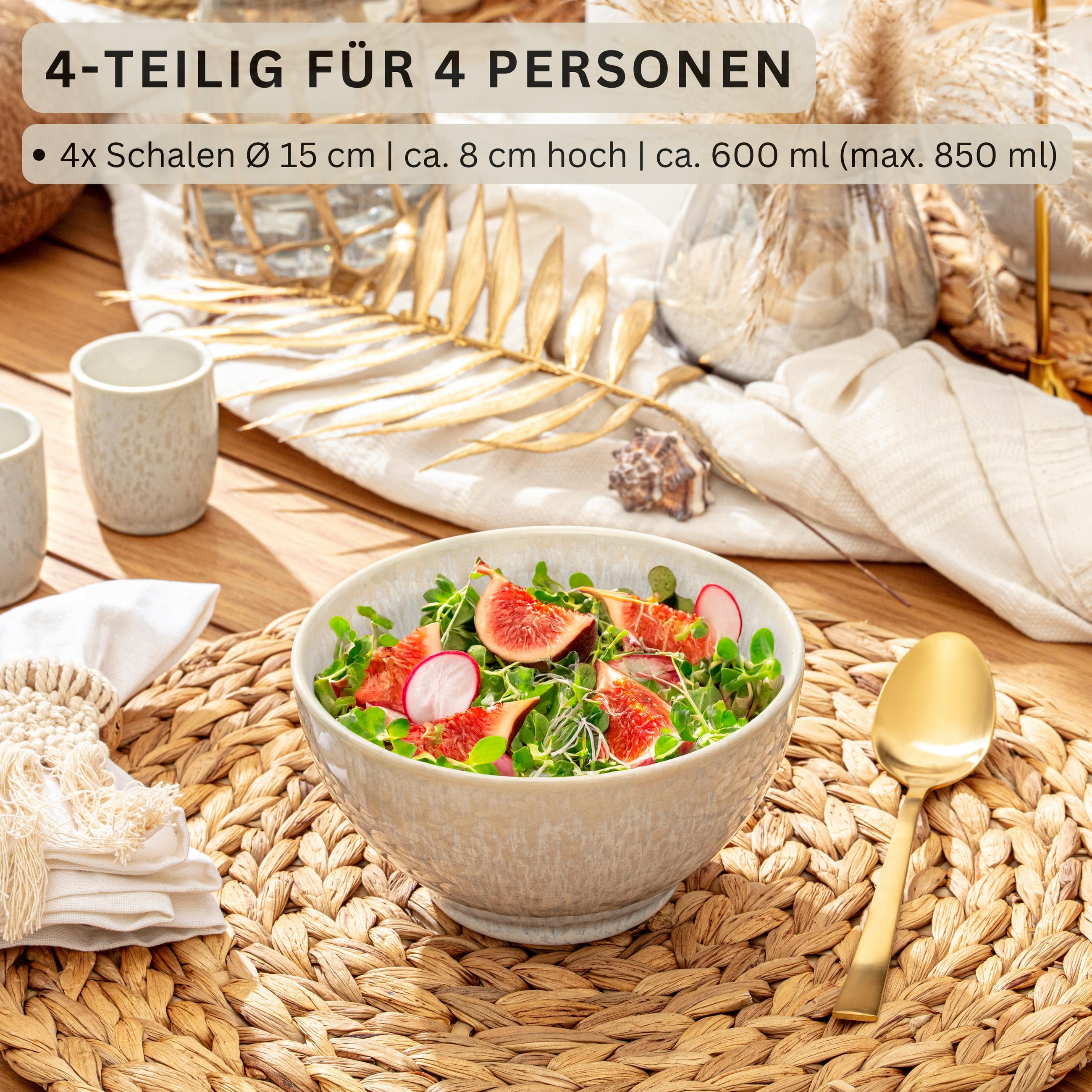 MÜSLISCHALEN KORFU - 4 teilig aus Steingut - Creme, Stein (15/15/8cm) - Sänger