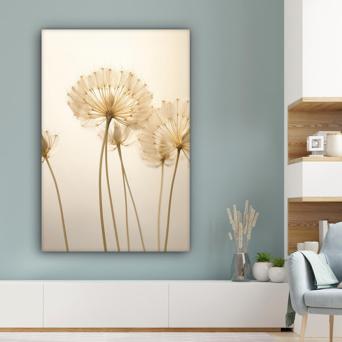 LEINWANDBILD Sonnenlicht - Löwenzahn - Botanisch - Blumen 80x120 cm - Creme, Textil (80/120cm) - MuchoWow