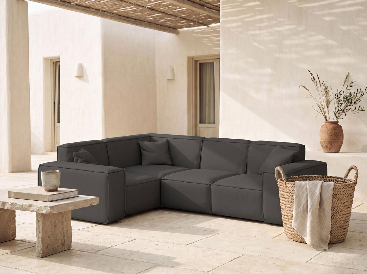 GARTENECKSOFA Lorento Outdoor in L-Form, Universell, Dunkelgrau Kunstleder 251/73/186 cm - Dunkelgrau, Textil (251/73/186cm) - WFL GROUP