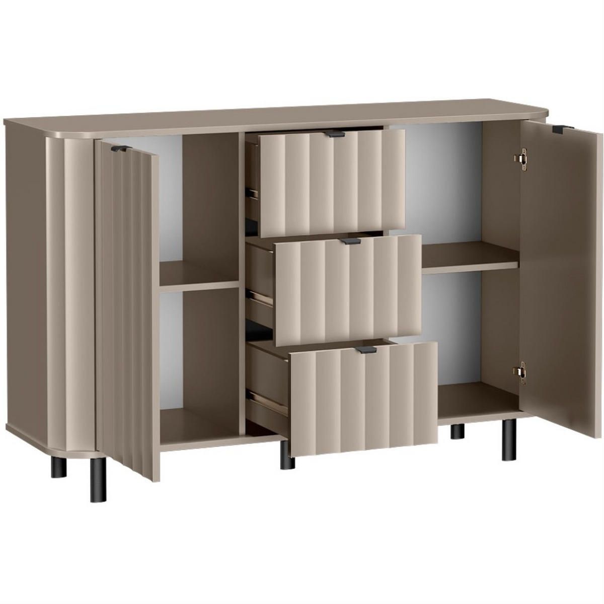 KOMMODE Nevada mit drei Schubladen 138 cm Taupe - Taupe/Schwarz, Holzwerkstoff/Metall (138/91/41cm) - Beautysofa