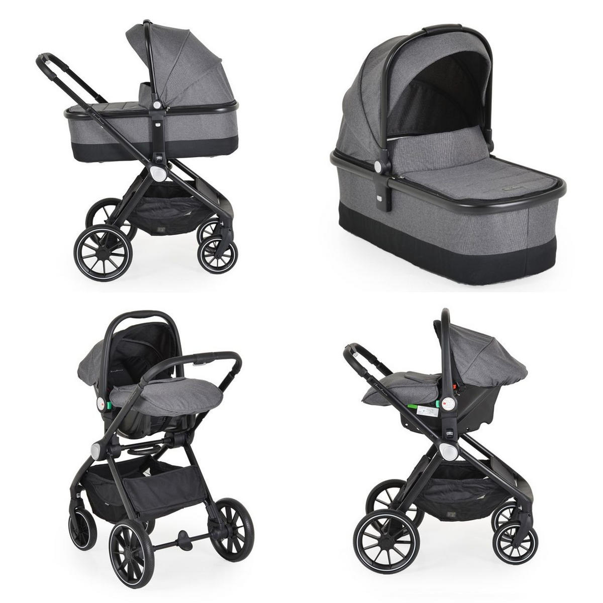 KOMBIKIKNDERWAGEN Christiano 3 in 1 grau Babywanne Babyschale klappbar Tasche - Grau, Metall (80/61/104cm) - Cangaroo