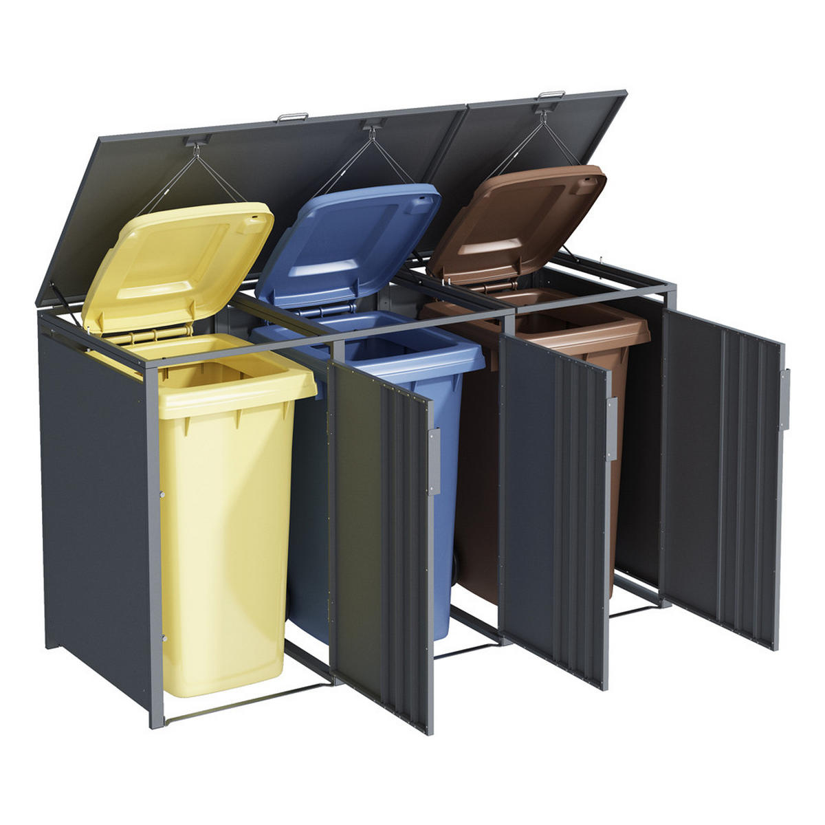 MÜLLTONNENBOX KANTO - 3x 240L - Anthrazit, Metall (198/116/80cm)