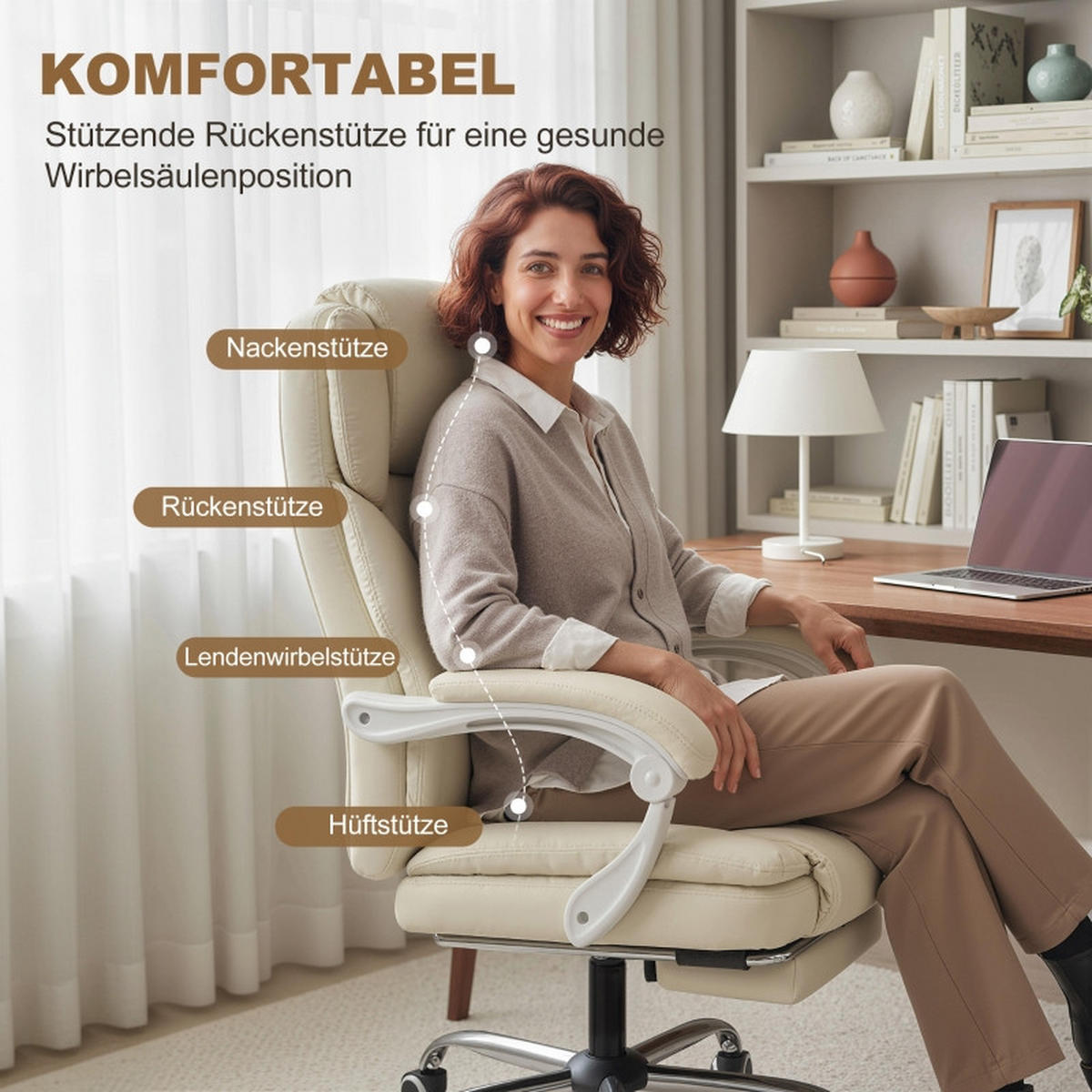 SNURRSTOLAR med fotstöd och vilfunktion, beige - Beige, Metall (64/120/73cm) - SHOPENTRA