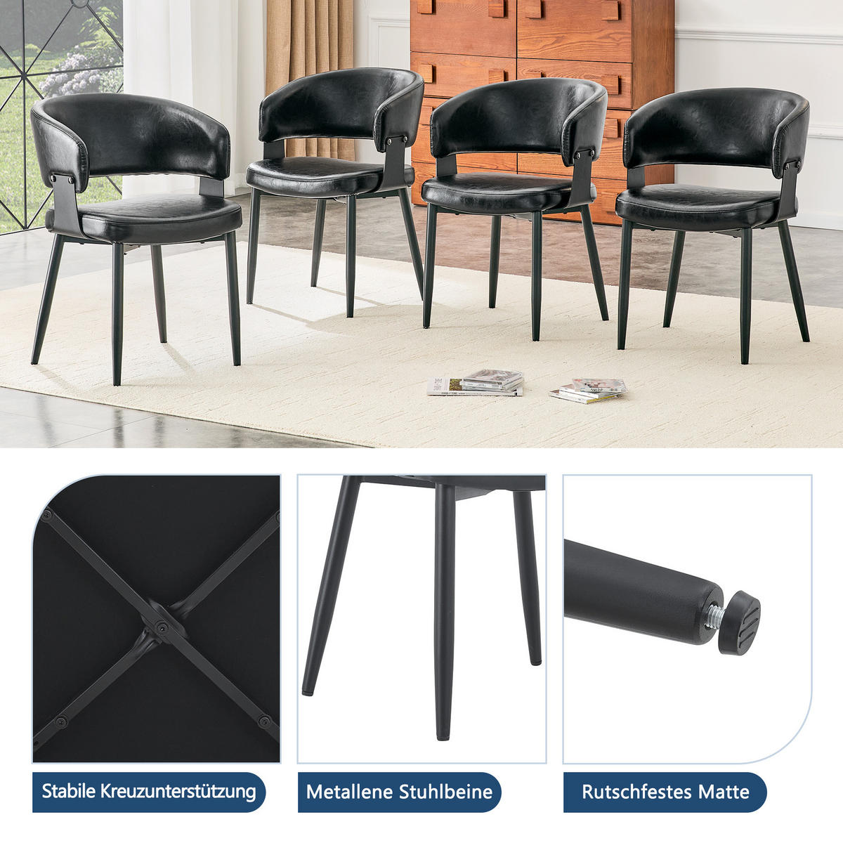 ARMLEHNSTUHL-SET DE-36713 2 Stück im Mid-Century-Modern-Stil Schwarz - Schwarz, Metall (48/77.3/46.5cm) - ComfortXL