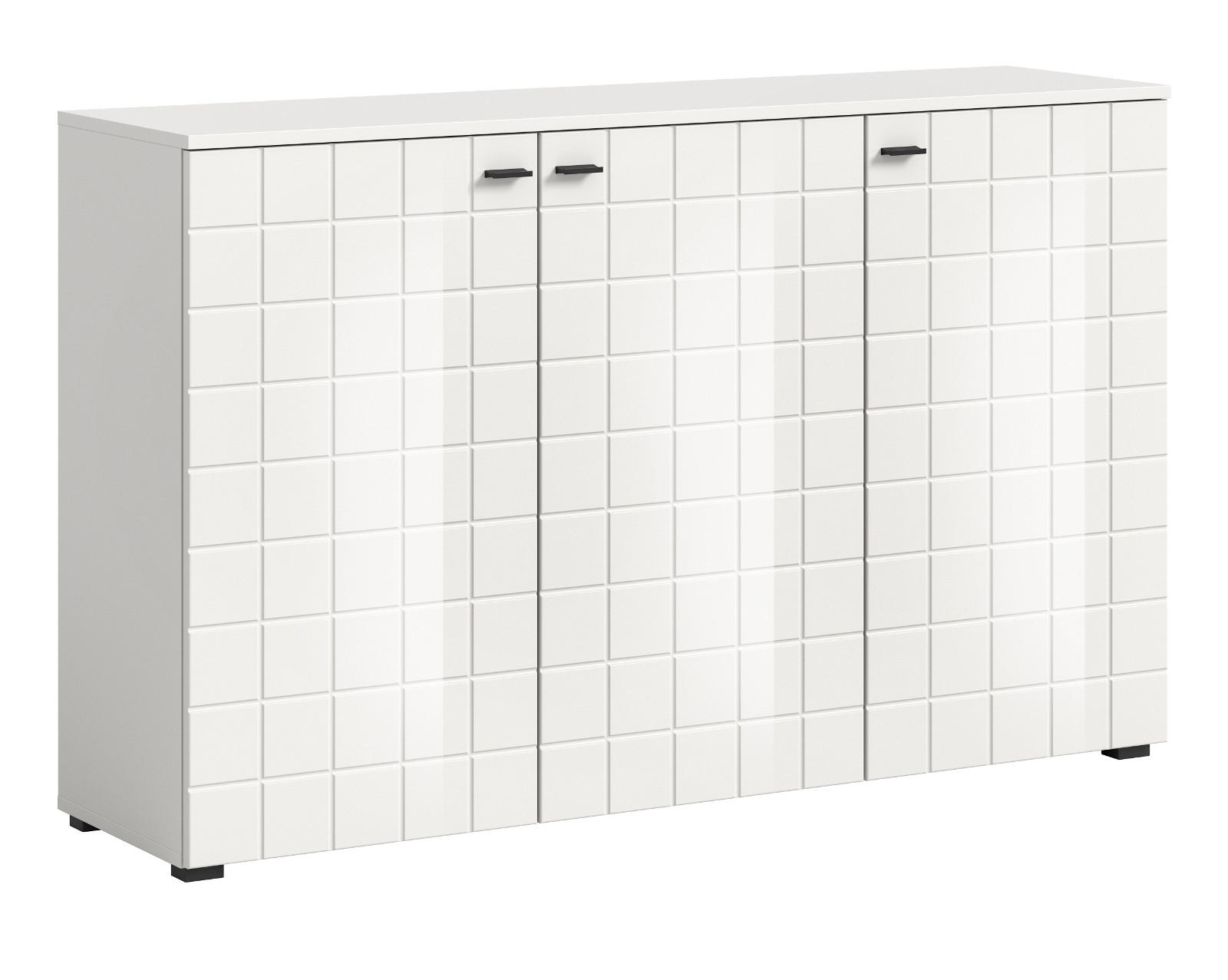 SIDEBOARD weiß Hochglanz 138 cm, Kommode 3-türig - Weiß Hochglanz/Schwarz, Holzwerkstoff/Kunststoff (138/86/37cm) - Inn.Furn