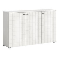 SIDEBOARD weiß Hochglanz 138 cm, Kommode 3-türig - Weiß Hochglanz/Schwarz, Holzwerkstoff/Kunststoff (138/86/37cm) - Inn.Furn