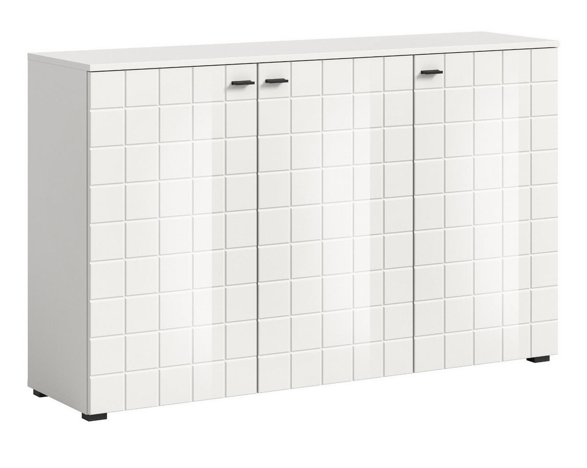 SIDEBOARD weiß Hochglanz 138 cm, Kommode 3-türig - Weiß Hochglanz/Schwarz, Holzwerkstoff/Kunststoff (138/86/37cm) - Inn.Furn