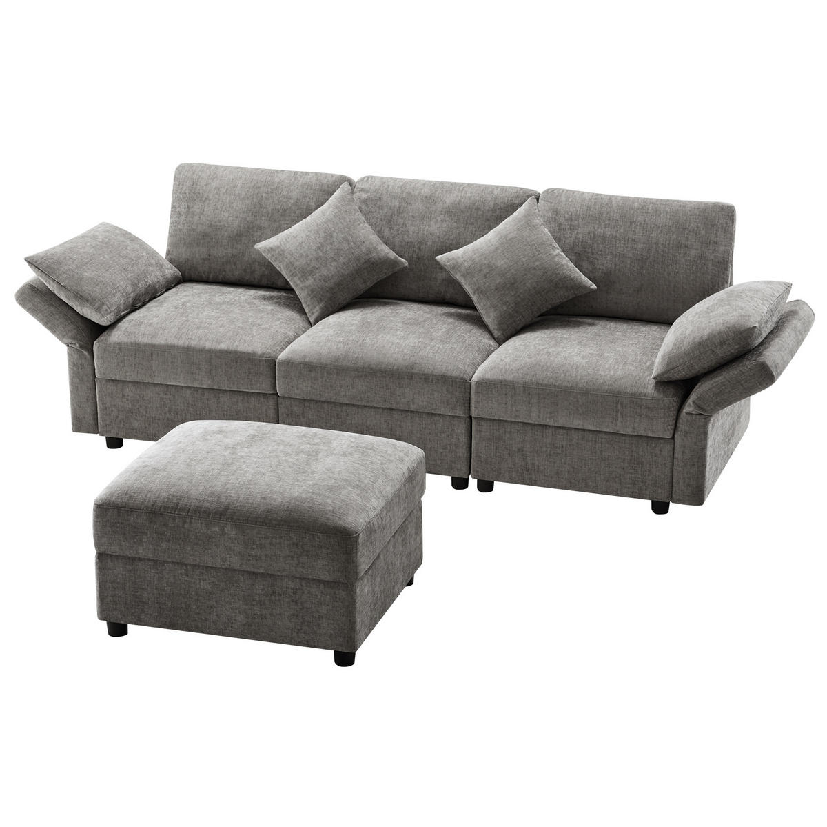 ECKSOFA, Chenille mit verstellbaren Armlehnen & Hocker, 218/156,5/86 cm, Grau - Grau, Textil (156.5/218cm) - Redom
