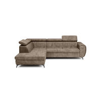 ECKSOFA MAGIA L-S Braun Plüsch-Stoff mit Schlaffunktion - Braun, Holz (260/217cm) - MASSENO