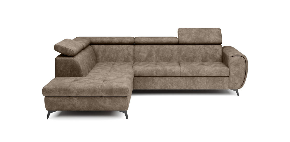 ECKSOFA MAGIA L-S Braun Plüsch-Stoff mit Schlaffunktion - Braun, Holz (260/217cm) - MASSENO