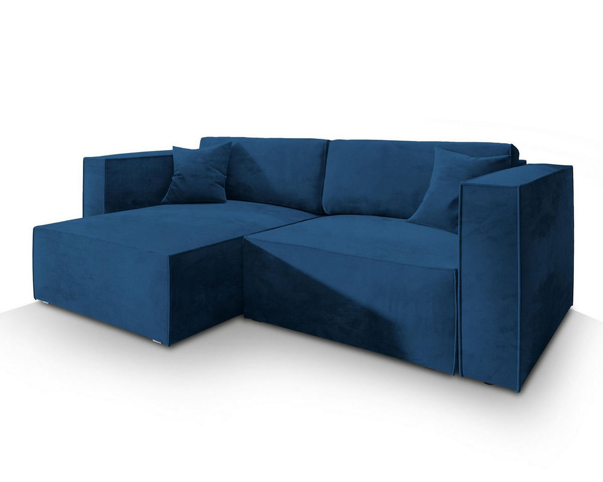 ROHOVÁ SEDAČKA NERIO modrá - šedá/modrá, dřevo/textil (245/148cm) - MASSENO