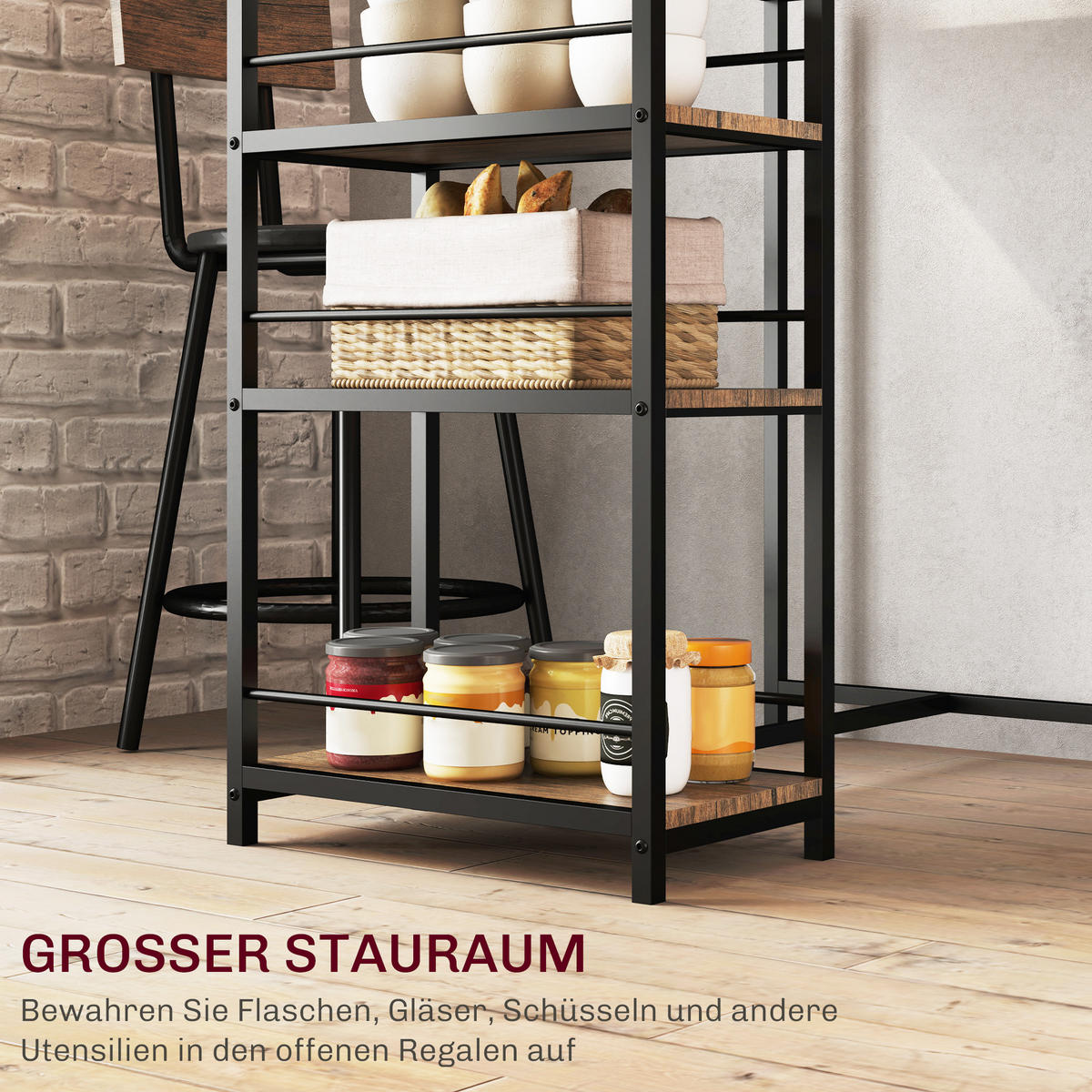 BARTISCH mit Barhocker Set, 3-tlg. Bartisch-Set mit Küchentisch, 2 Barstühlen - Naturfarben, Metall (50/90.5/90cm) - HOMCOM