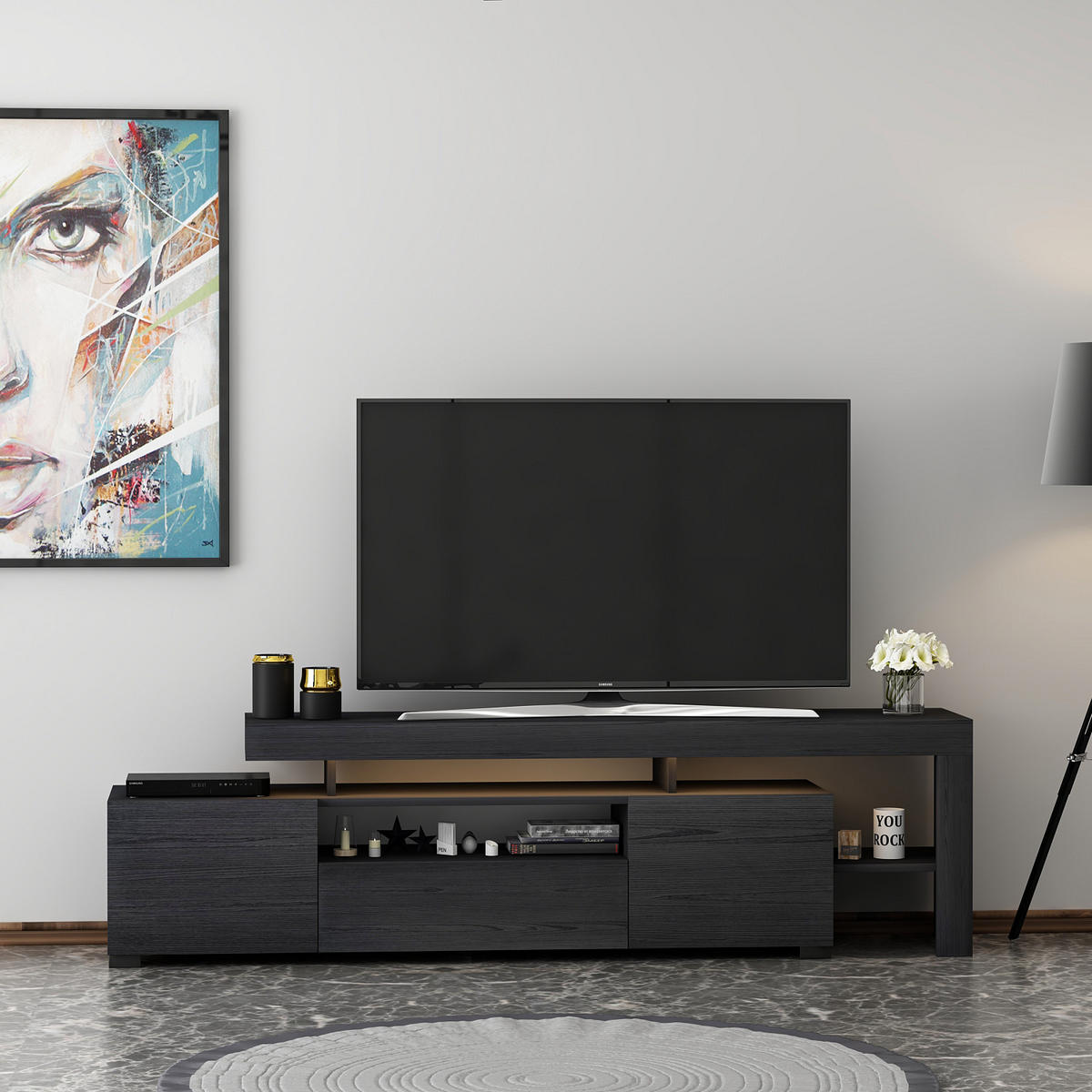TV-LOWBOARD Schwarz mit LED Beleuchtung 9055 - Schwarz, Holzwerkstoff (192/53/37cm) - moebel17