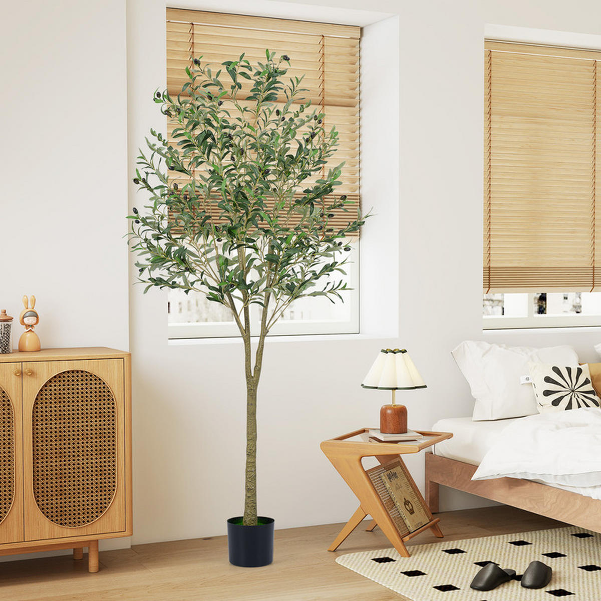 KUNSTOLIVENBAUM mit Zementtopf grün - Grün, Kunststoff (180cm) - COSTWAY