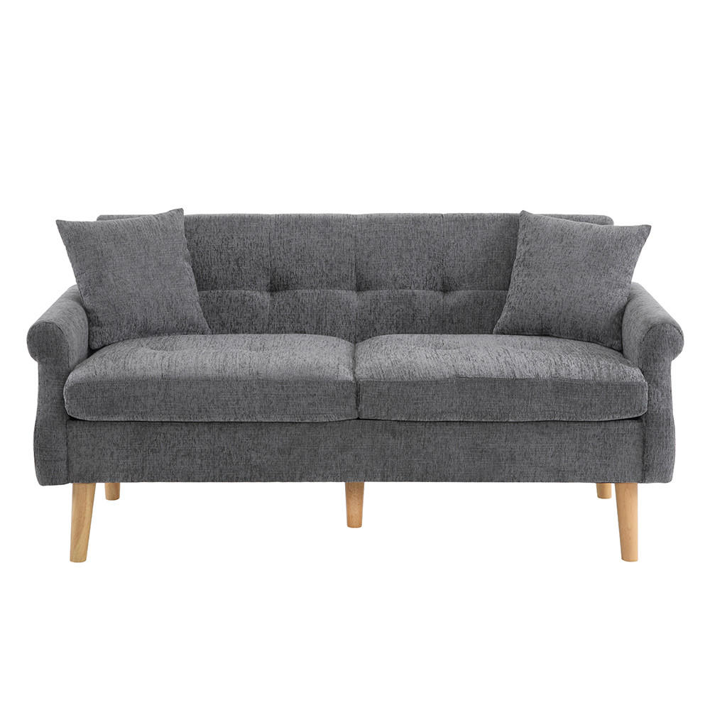 DOPPELSOFA in Grau Chenille-Stoff mit dicken Kissen - Grau, Holz/Textil (74/77/162cm) - KOMHTOM