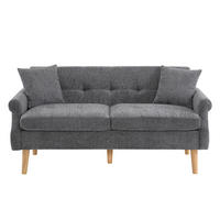 DOPPELSOFA in Grau Chenille-Stoff mit dicken Kissen - Grau, Holz/Textil (74/77/162cm) - KOMHTOM
