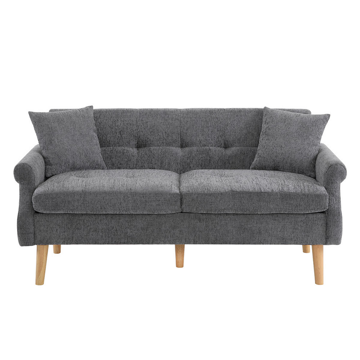 DOPPELSOFA in Grau Chenille-Stoff mit dicken Kissen - Grau, Holz/Textil (74/77/162cm) - KOMHTOM