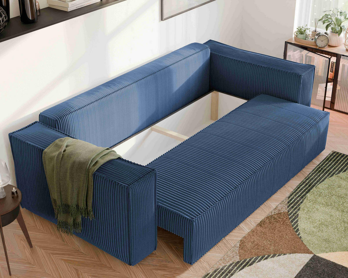 SOFA mit Schlaffunktion und Bettkasten, Blau - Blau, Holzwerkstoff/Textil (240/84/105cm) - Idohome