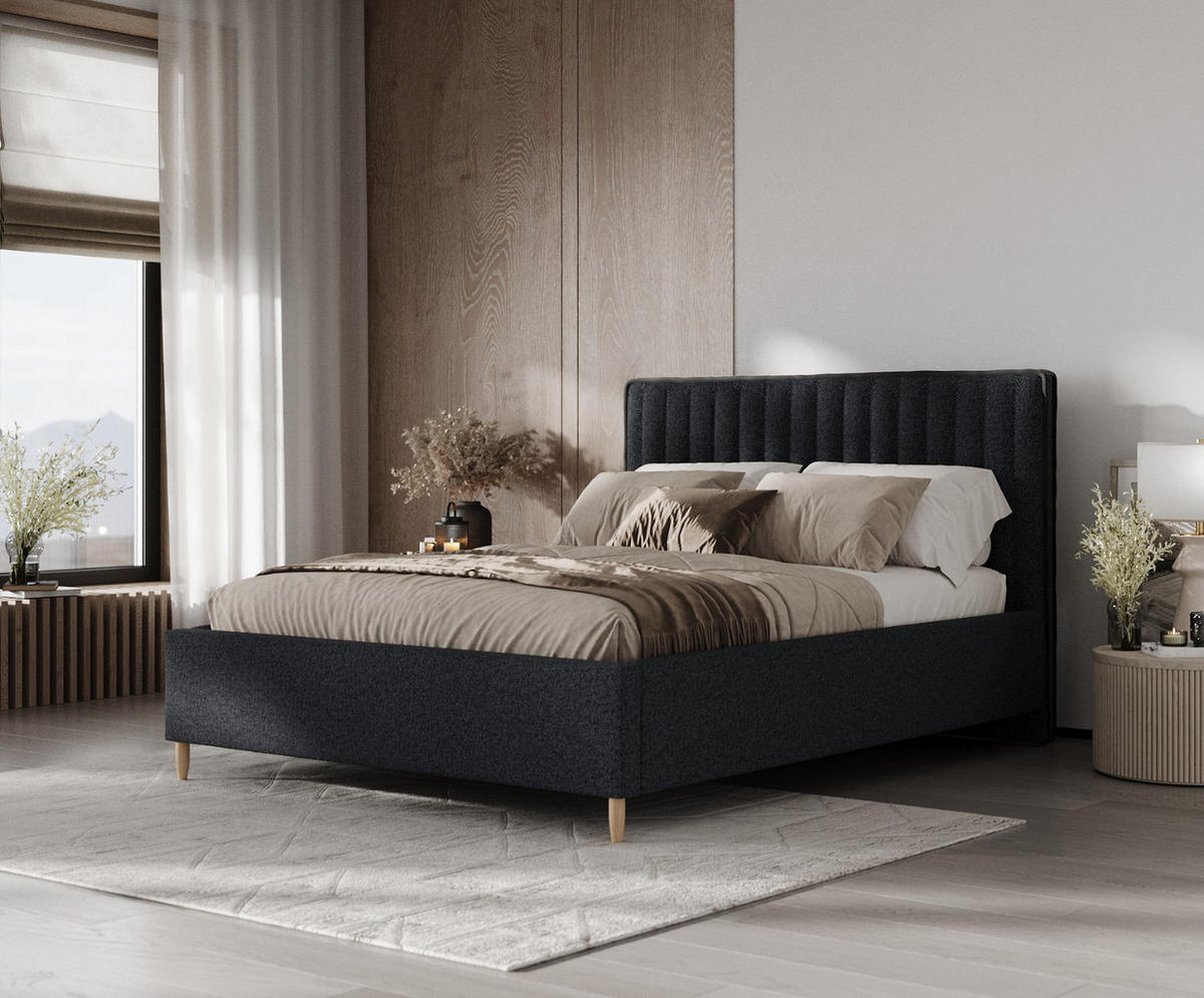 POLSTERBETT Aria 180/200 cm Anthrazit im Riva Stoff - Anthrazit/Naturfarben, Holz/Holzwerkstoff (180/200cm) - AltaBeds
