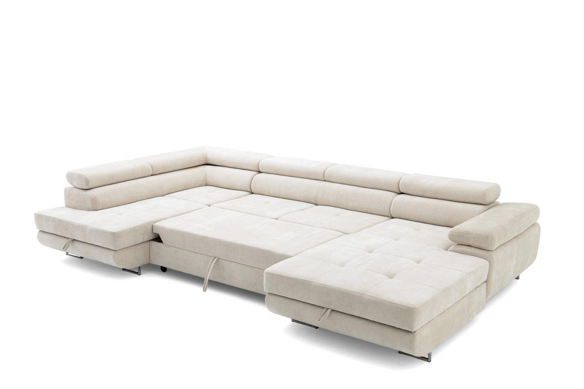 ECKSOFA U-Form WILD U Links mit Schlaffunktion 130x260 Chenille Beige - Beige/Silberfarben, Holz/Textil (350/90/203cm) - Muffo