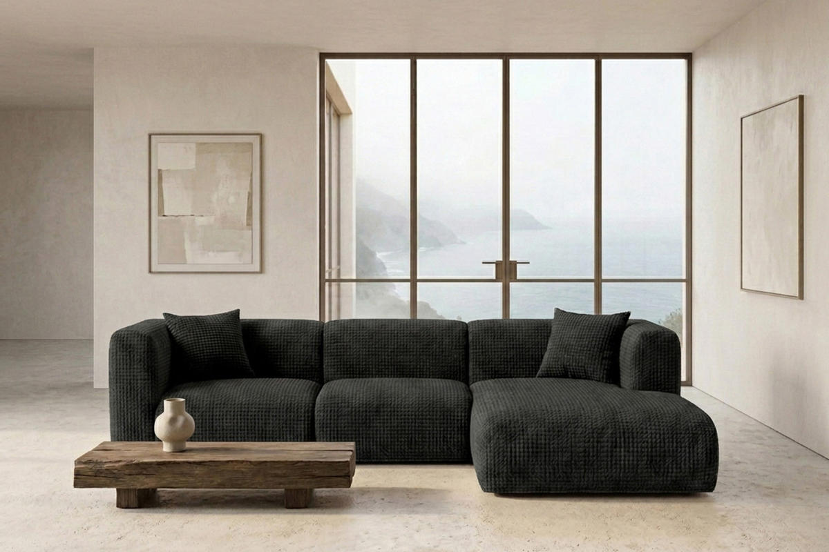 ECKSOFA L-Form, Chenille-Stoff Cremona, Anthrazit, Rechts, GRETA - Anthrazit, Holz (318/179cm) - Kaiser Möbel