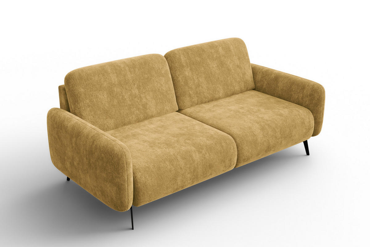 SOFA FEBE 3-Sitzer, safranfarbener Chenille-Stoff - Gelb/Schwarz, Holz/Textil (190/82/96cm) - Wozimo