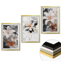 WANDBILDER 3er Set - 40x60 cm Goldrahmen - Blumen Marmor weiß schwarz - Goldfarben, Kunststoff (40/60cm) - ArtPrintCave