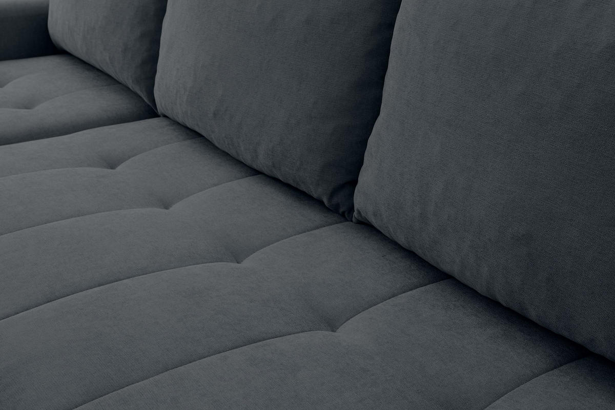 ECKSOFA Primo mit Schlaffunktion und Bettkasten in Cordstoff - Graphitfarben/Schwarz, Holz/Holzwerkstoff (245/143cm) - Ravio