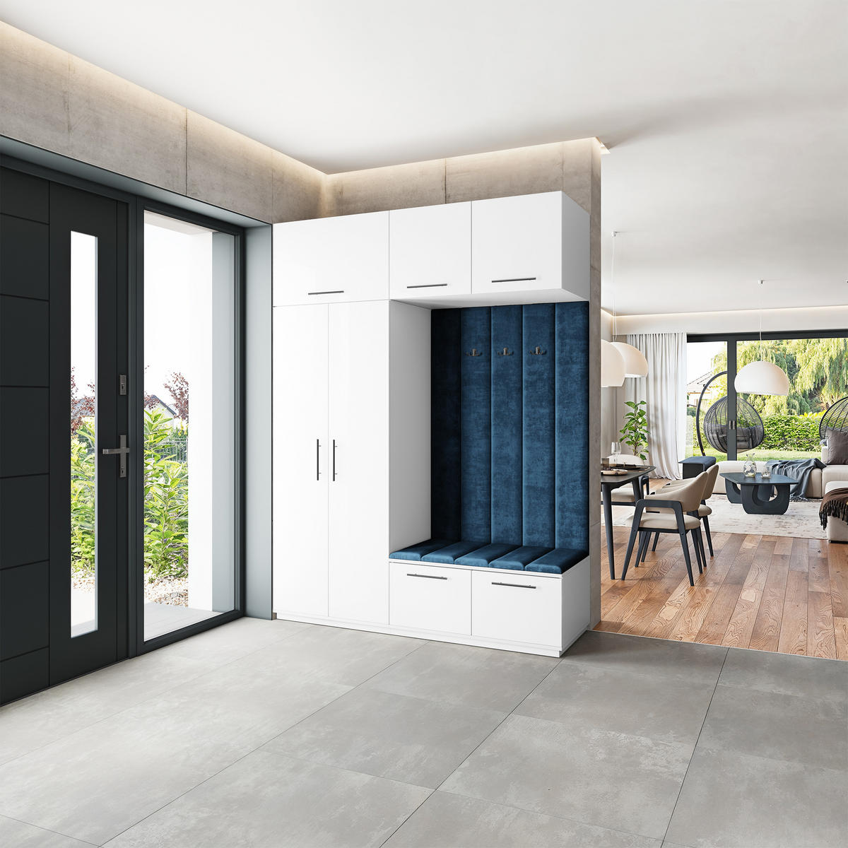 GARDEROBENSCHRANK REMA 180/240/60 cm Modern Garderobe-Set Weiß - Blau/Weiß, Holzwerkstoff (180/240/60cm) - MASSENO