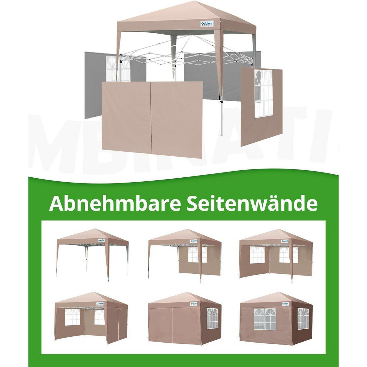 FALTPAVILLON 200 x 200 cm wasserdicht mit Seitenwänden UV-Schutz 50+ Beige - Beige, Textil (200/249/200cm)