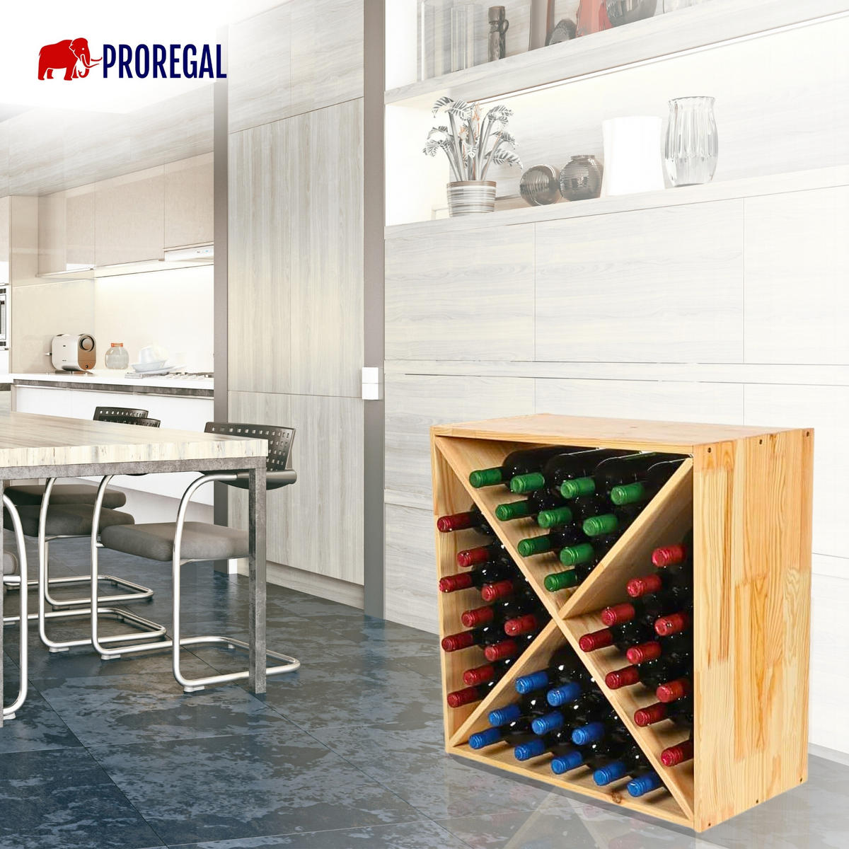 WEINREGAL Vincellar Mod 60x60x30 cm Kreuz Modul Für 40 Flaschen Massives Kiefernholz Natur - Naturfarben, Holz (60/60/30cm) - PROREGAL