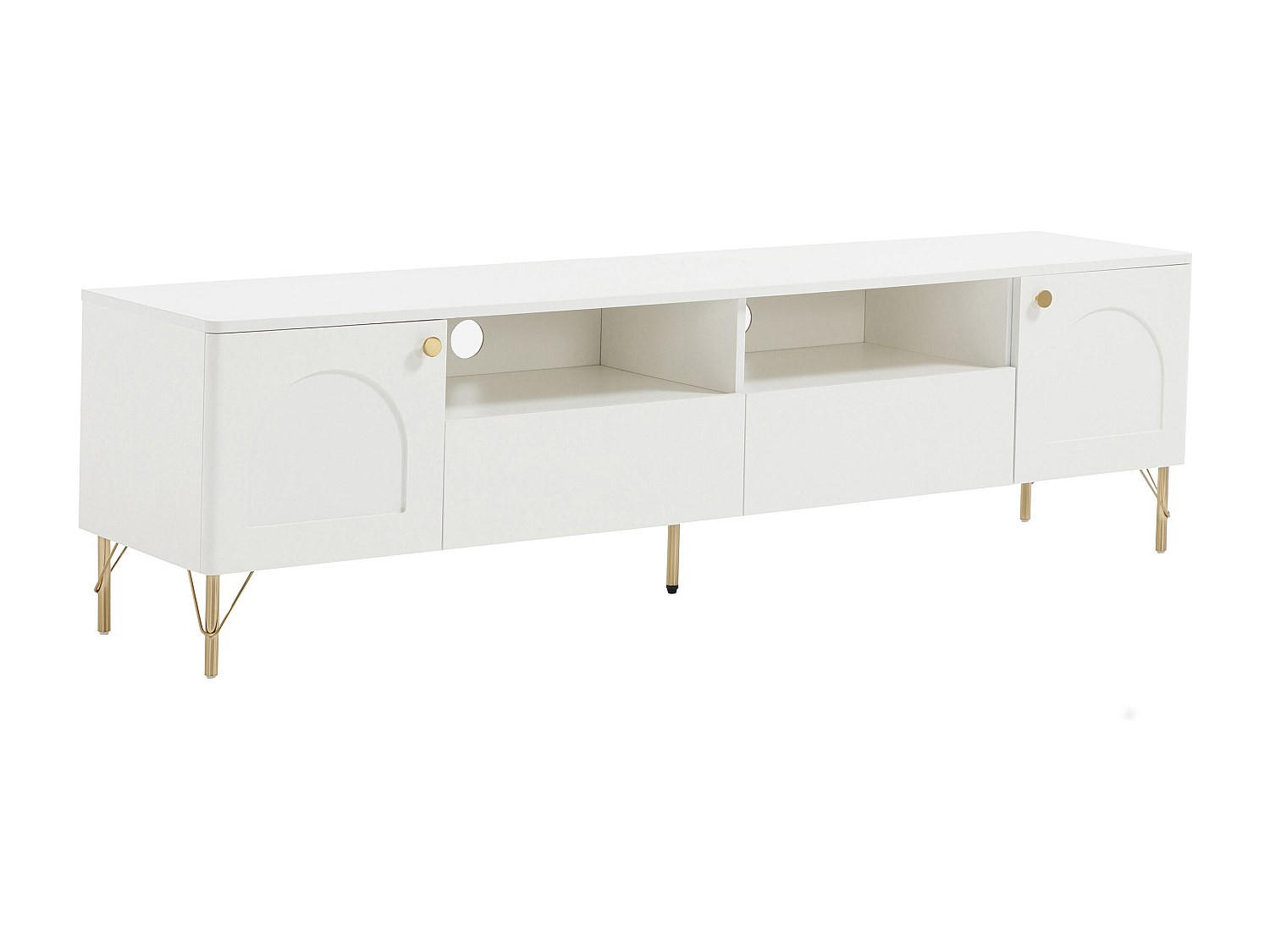 TV-MÖBEL mit 2 Türen, 2 Schubladen und 2 Fächern – Weiß & Gold – ALOBARA - Weiß, Holz (180/50/40cm) - Vente-Unique