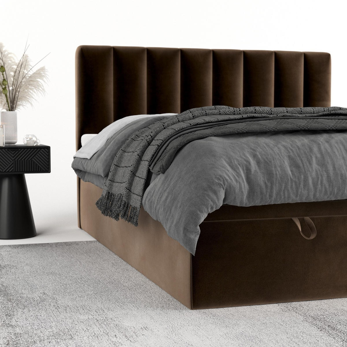 BOXBETT Lume 200/200 cm Braun im Kronos Stoff - Schwarz/Braun, Holz/Holzwerkstoff (200/200cm) - AltaBeds