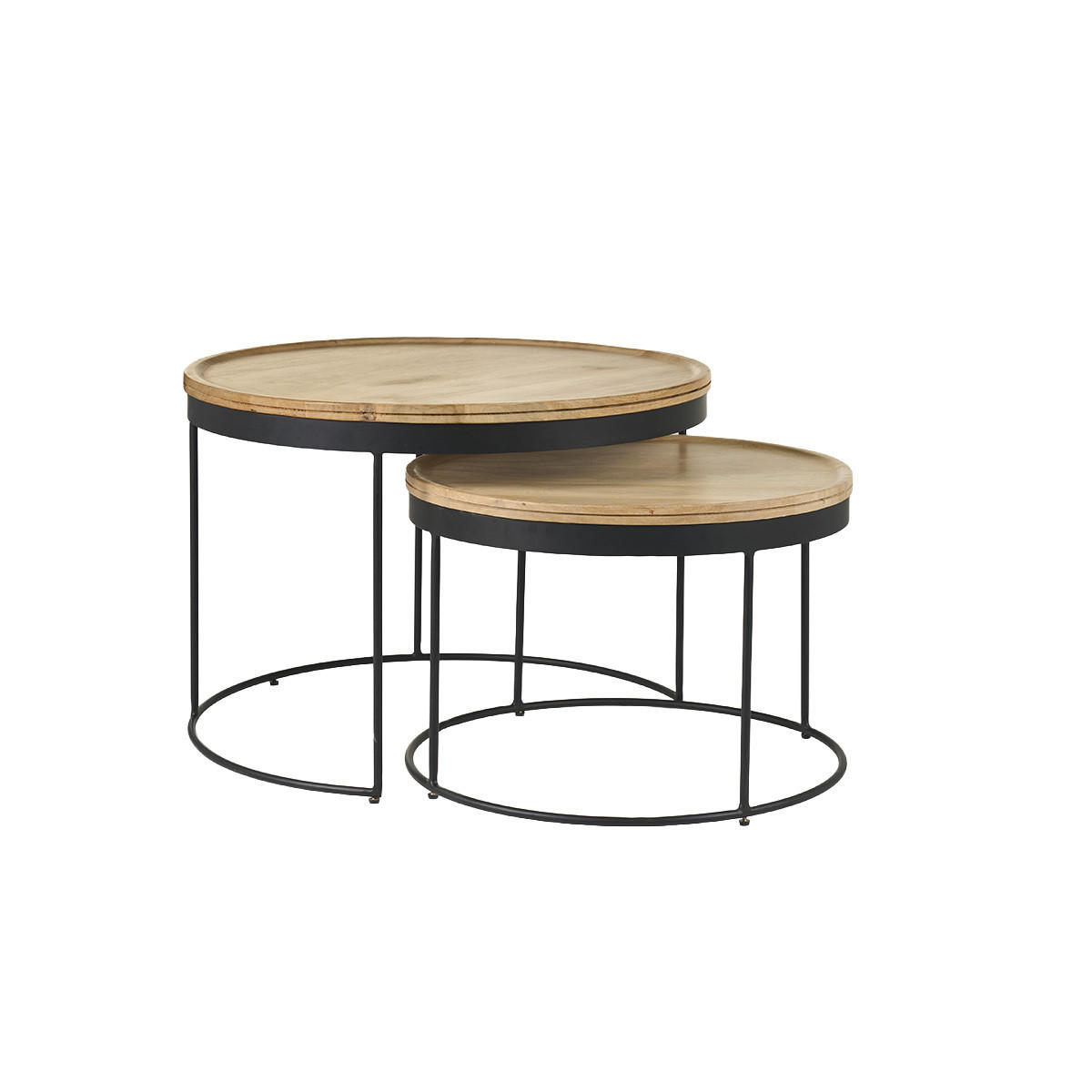 COUCHTISCH Verschachtelt Massiv Mangoholz Metall LEDGE - Dunkelbraun, Holz (75/75/52cm) - Miliboo