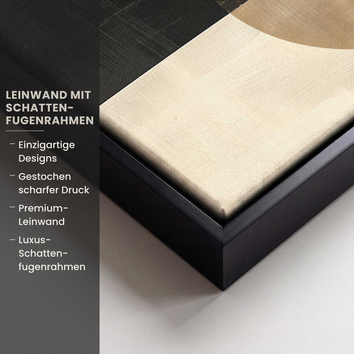 LEINWAND Bilder mit Rahmen - Abstrakt - Geometrische Formen - Schwarz - Gold - 30x20 - Ecru, Textil (30/20cm) - MuchoWow