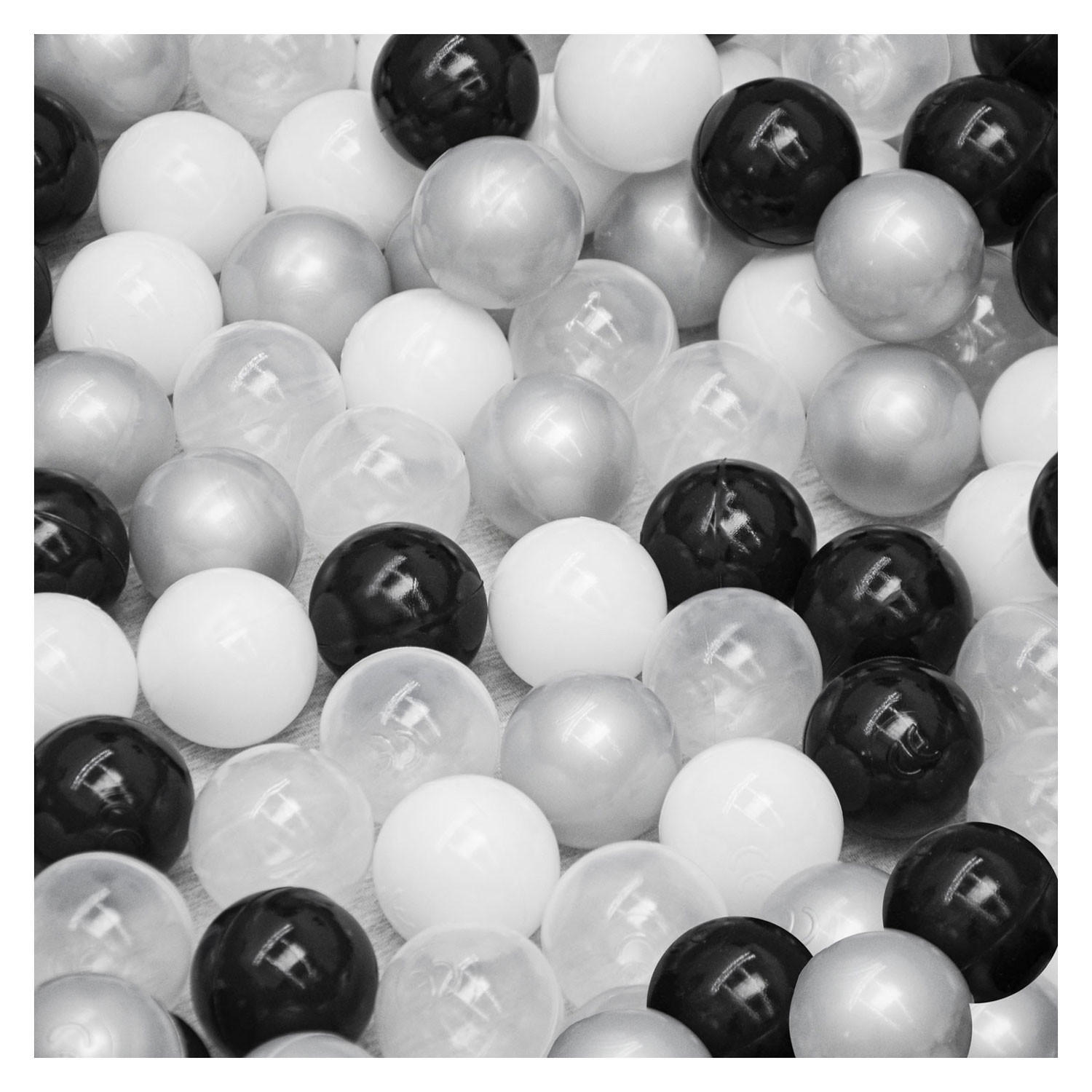 BÄLLEBAD-BÄLLE 200 Stück, Schwarz/Grau/Weiß/Transparent, 5.5 cm - Schwarz, Kunststoff (5.5/5.5/1cm) - Littletom