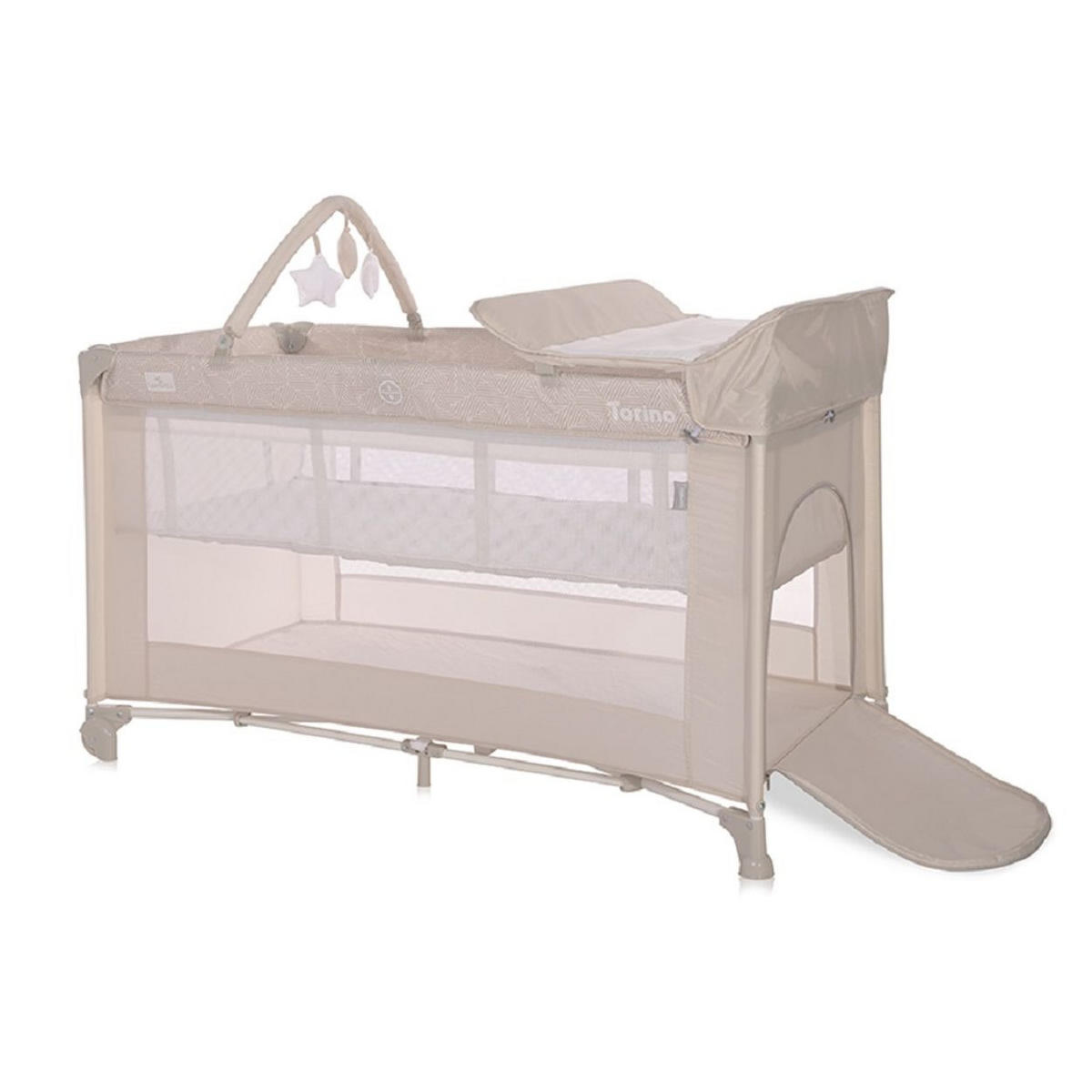 REISEBETT Torino plus 2 hellbraun Wickelauflage Spielbogen Räder faltbar - Beige, Kunststoff (70/127cm) - Lorelli