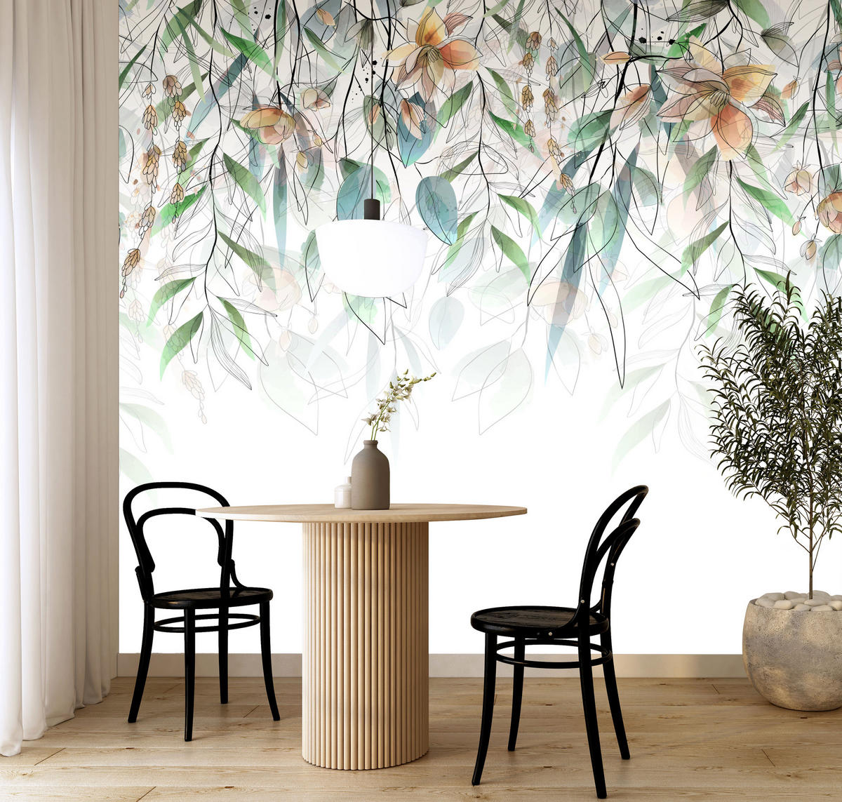 FOTOTAPETE für Esszimmer Blätter Abstraktion 500x350 - Orange/Weiß, Papier (500/350cm) - Muralo