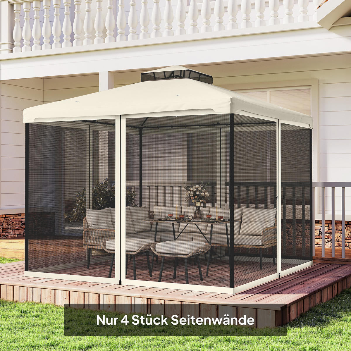 MOSKITONETZ für 3x3 Pavillon 4 Seitenteile Fliegennetz mit Haken Reißverschluss Mückennetz Insektenschutz Fliegengitter Nylon-Mesh Schwarz - Schwarz, Textil (302/1/207cm)