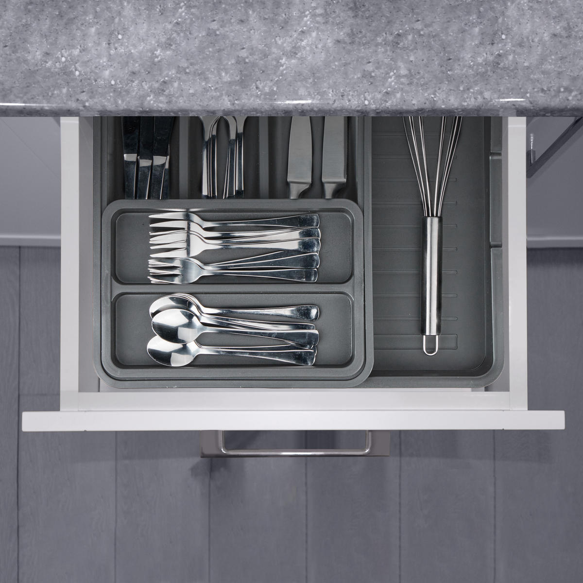 BESTECKKASTEN - Grau, Kunststoff (23.5/6.5/31.5cm) - Relaxdays